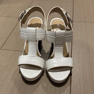 Michael Kors White Croc-Embossed Sandals
